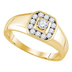 1/2 CTW Mens Round Diamond Cluster Ring 14kt Yellow Gold - REF-57X5T
