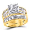 Image 2 : 3/4 CTW His & Hers Round Diamond Cluster Matching Bridal Wedding Ring 10kt Yellow Gold - REF-87X5T