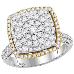 1 & 3/8 CTW Round Diamond Square Cluster Ring 14kt Two-tone Gold - REF-105F6M