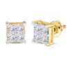 Image 1 : 1 CTW Princess Diamond Square Cluster Stud Earrings 14kt Yellow Gold - REF-86T9K