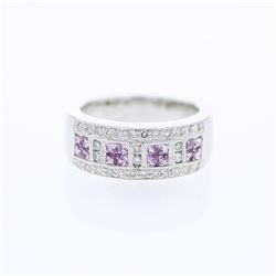 1.13 CTW Pink Sapphire & Diamond Ring 18K White Gold - REF-103K4W