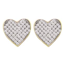1/10 CTW Round Diamond Heart Cluster Screwback Earrings 10kt Yellow Gold - REF-9W6F