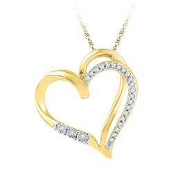 1/10 CTW Round Diamond Open-center Heart Pendant 10kt Yellow Gold - REF-14K4R