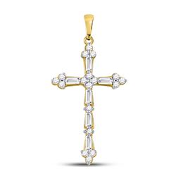 1/2 CTW Round Baguette Diamond Cross Pendant 10kt Yellow Gold - REF-35X9T