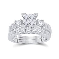 1 & 1/2 CTW Princess Diamond Bridal Wedding Engagement Ring 14kt White Gold - REF-137T9K
