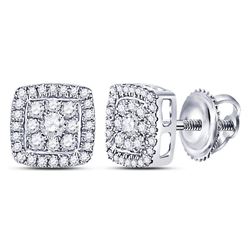 1/3 CTW Round Diamond Square Cluster Earrings 14kt White Gold - REF-27F3M