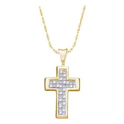 1/4 CTW Princess Diamond Cross Religious Pendant 14kt Yellow Gold - REF-21K5R