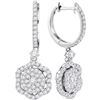 Image 1 : 1 CTW Round Diamond Hexagon Frame Cluster Dangle Earrings 14kt White Gold - REF-77M9A