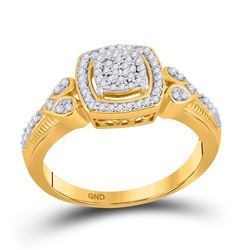 1/5 CTW Round Diamond Square Halo Cluster Ring 10kt Yellow Gold - REF-24A3N