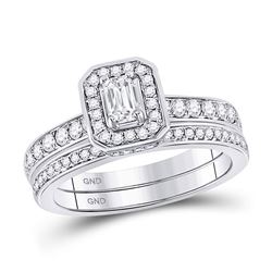 1 CTW Emerald Diamond Bridal Wedding Engagement Ring 14kt White Gold - REF-101K9R
