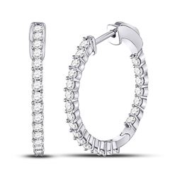 1 & 1/2 CTW Round Diamond Single Row Hoop Earrings 10kt White Gold - REF-81X3T