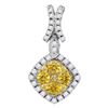 Image 1 : 1 CTW Round Yellow Diamond Diagonal Square Frame Cluster Pendant 14kt White Gold - REF-83X9T