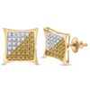 Image 1 : 1/4 CTW Mens Round Yellow Color Enhanced Diamond Square Cluster Earrings 10kt Yellow Gold - REF-11F9