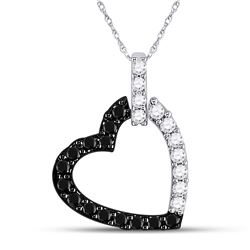 1/4 CTW Round Black Color Enhanced Diamond Heart Pendant 14kt White Gold - REF-18K3R