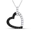 Image 1 : 1/4 CTW Round Black Color Enhanced Diamond Heart Pendant 14kt White Gold - REF-18K3R