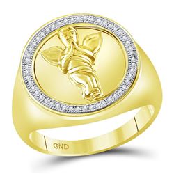 1/6 CTW Mens Round Diamond Circle Angel Ring 10kt Yellow Gold - REF-35W9F