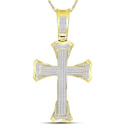 3/4 CTW Mens Round Diamond Flared Cross Charm Pendant 10kt Yellow Gold - REF-71T9K
