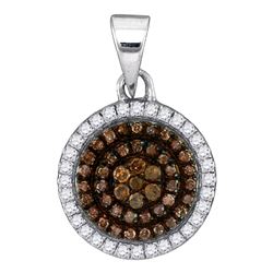 1/3 CTW Round Brown Diamond Circle Frame Cluster Pendant 10kt White Gold - REF-15H5W