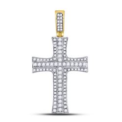1 & 1/2 CTW Mens Round Diamond Cross Charm Pendant 14kt Yellow Gold - REF-120X3T