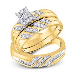 3/8 CTW His & Hers Round Diamond Solitaire Matching Bridal Wedding Ring 10kt Yellow Gold - REF-45A3N