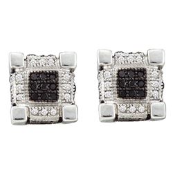 1/3 CTW Mens Round Black Color Enhanced Diamond 3D Cube Square Earrings 10kt White Gold - REF-21Y5X