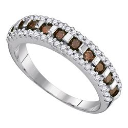 1/2 CTW Round Brown Diamond Triple Row Ring 10kt White Gold - REF-20T3K