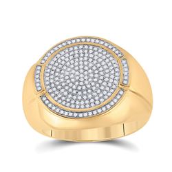 5/8 CTW Mens Round Diamond Circle Cluster Ring 10kt Yellow Gold - REF-55M5A