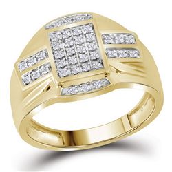 1/4 CTW Mens Round Diamond Rectangle Cluster Ring 10kt Yellow Gold - REF-30Y3X