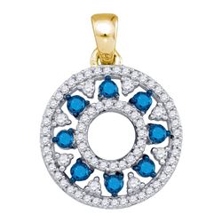 1/2 CTW Round Blue Color Enhanced Diamond Circle Cutout Pendant 10kt Yellow Gold - REF-21W5F