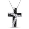 Image 1 : 1/4 CTW Round Black Color Enhanced Diamond Cross Pendant 10kt White Gold - REF-11K9R