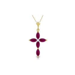 Genuine 1.10 ctw Ruby & Diamond Necklace 14KT Yellow Gold - REF-32X8M