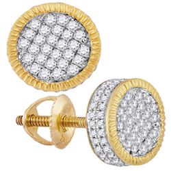 1/2 CTW Mens Round Diamond Fluted Circle Cluster Stud Earrings 10kt Yellow Gold - REF-33W6F