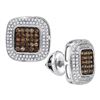 Image 1 : 1/2 CTW Round Brown Diamond Square Cluster Earrings 10kt White Gold - REF-27Y5X