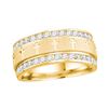 Image 1 : 1/2 CTW Mens Round Channel-set Diamond Cross Wedding Ring 14kt Yellow Gold - REF-71H9W