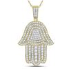 Image 1 : 1 & 3/4 CTW Mens Round Diamond Hamsa Hand Charm Pendant 10kt Yellow Gold - REF-93W3F