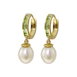 Genuine 9.3 ctw Peridot & Pearl Earrings 14KT Yellow Gold - REF-44Y4F