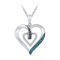 1/6 CTW Round Black Blue Color Enhanced Diamond Heart Pendant 10kt White Gold - REF-15A5N