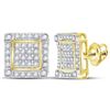 Image 1 : 1/4 CTW Mens Round Diamond Square Cluster Stud Earrings 10kt Yellow Gold - REF-18H3W