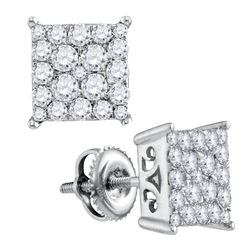 1 CTW Round Diamond Square Cluster Stud Earrings 10kt White Gold - REF-47T9K