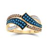 Image 1 : 1/2 CTW Round Blue & Brown Diamond Round Ring 10kt Yellow Gold - REF-24F3M