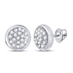 1/10 CTW Round Diamond Concentric Cluster Screwback Earrings 10kt White Gold - REF-9Y3X