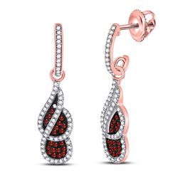 3/8 CTW Round Red Color Enhanced Diamond Cluster Dangle Earrings 10kt Rose Gold - REF-30W3F