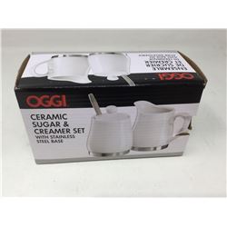 Oggi Ceramic Sugar & Creamer Set with Stainless Steel Base