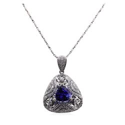 4.76 ctw Tanzanite and Diamond Pendant With Chain - 14KT White Gold
