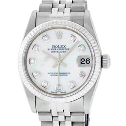 Rolex Womens Midsize 31mm MOP Diamond Stainless Steel Datejust Wriswatch