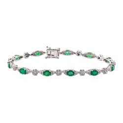 3.58 ctw Emerald and Diamond Bracelet - 14KT White Gold