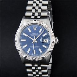 Rolex Mens Stainless Steel 36MM Blue Index Diamond Datejust Wristwatch
