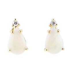 1.24 ctw Pear Cut Opal and Diamond Earrings - 14KT Yellow Gold