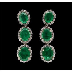 9.51 ctw Emerald and Diamond Earrings - 14KT Yellow Gold