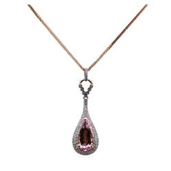 3.02 ctw Morganite and Diamond Pendant With Chain - 14KT Rose Gold